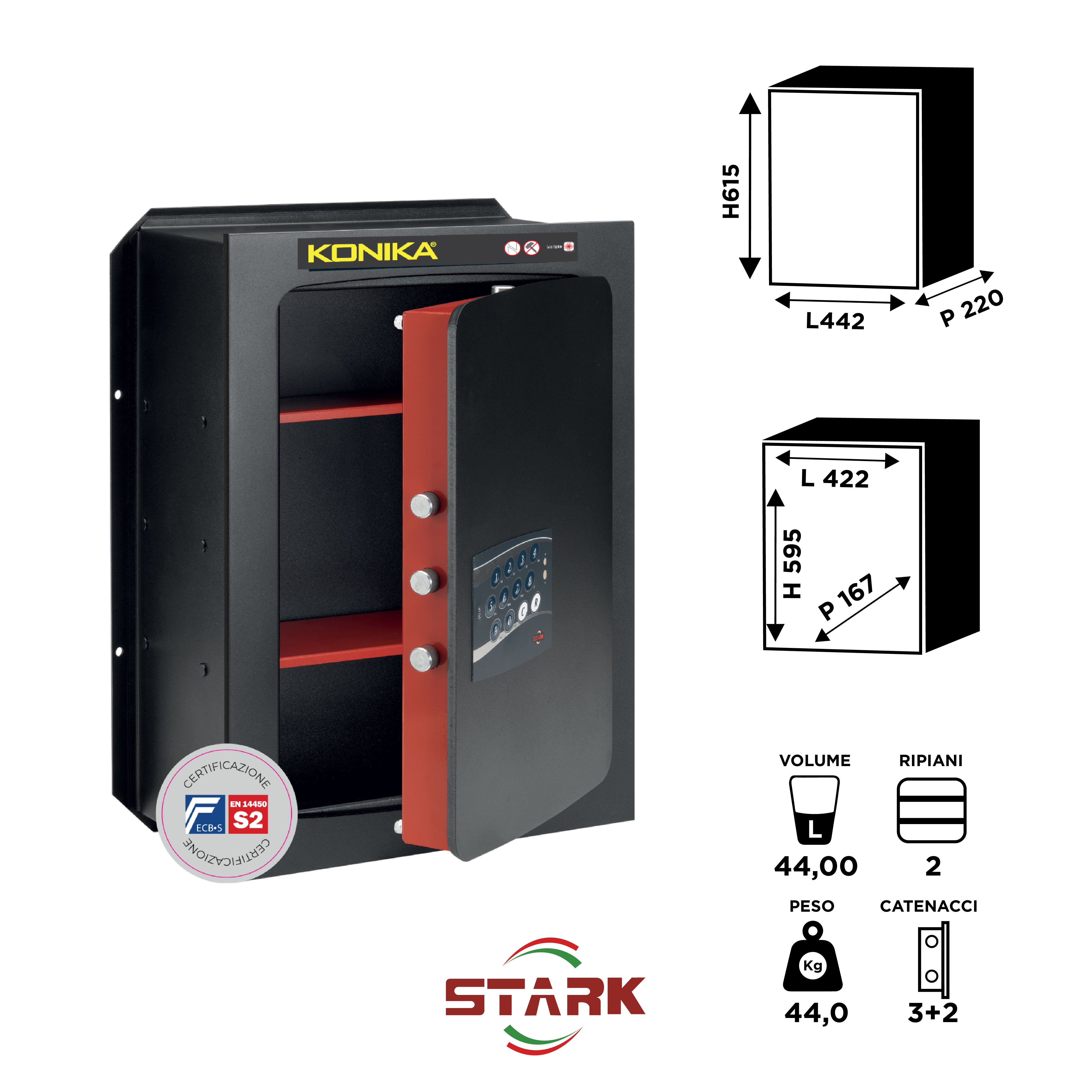 KONIKA Stark safes - Cassaforte a muro Certificata S2 Serie 1250CE modello 1257CE