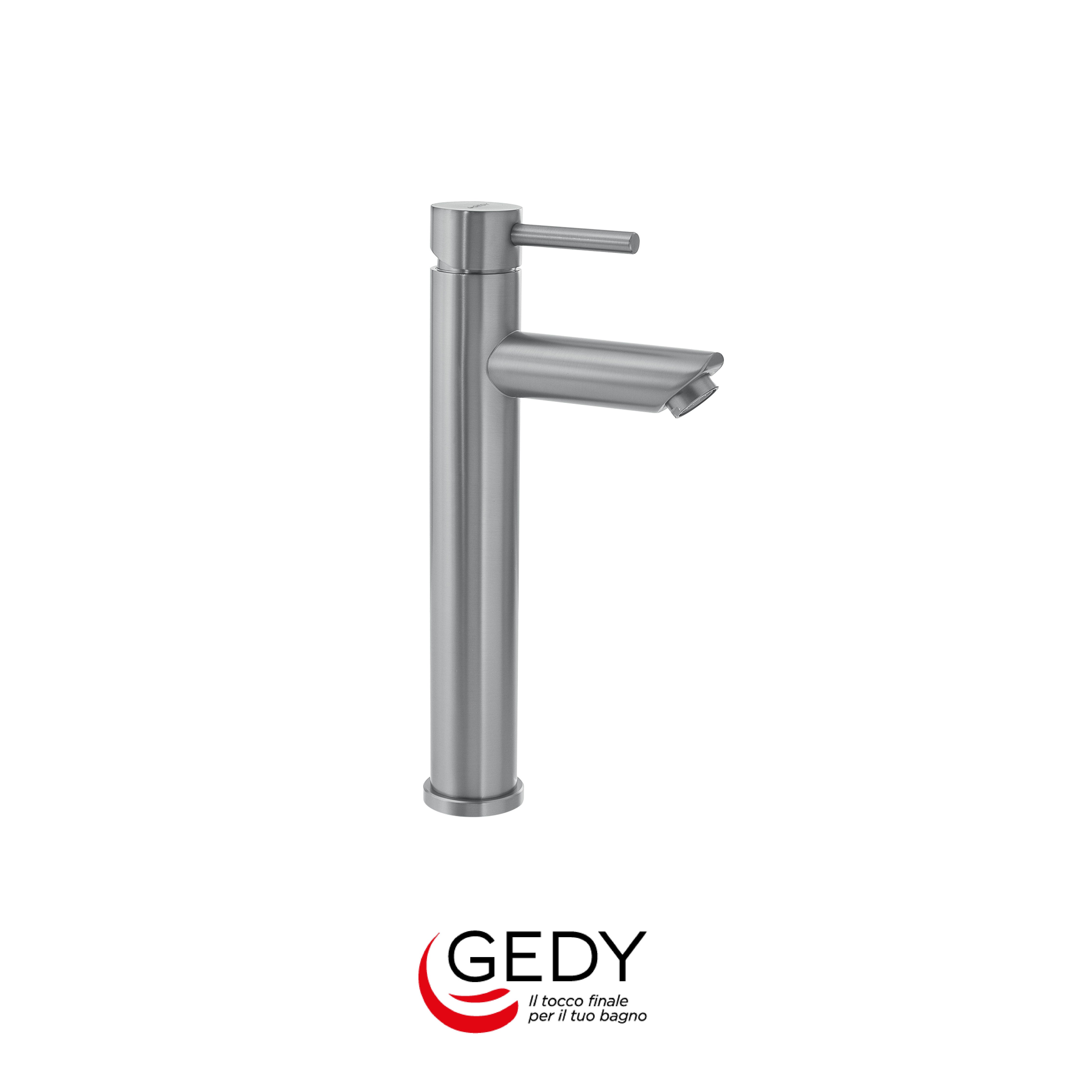 GEDY Garda - Miscelatore monocomando alto per lavabo bagno - 38 - Spazzolato