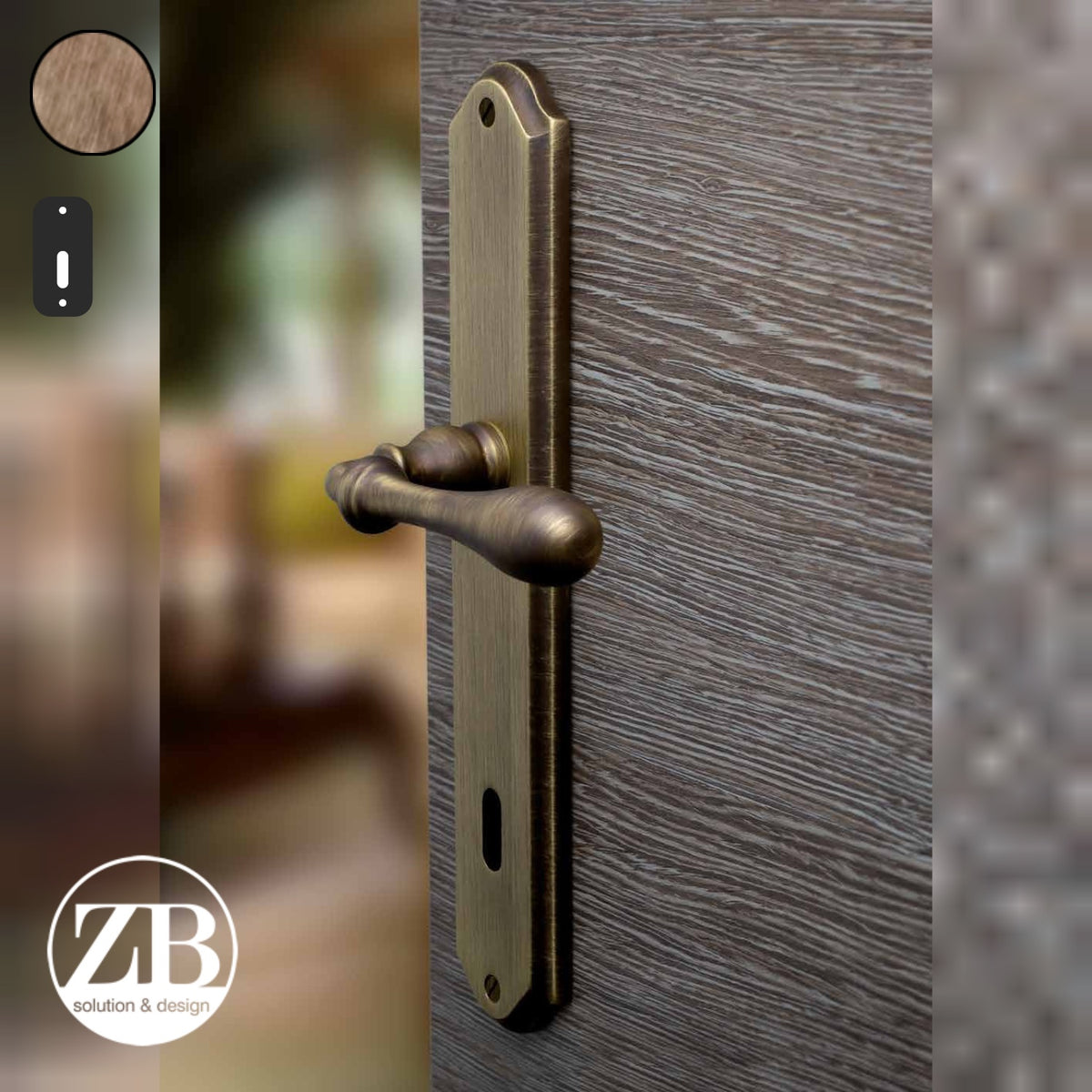 ZB - Maniglie Rustica - Maniglia per porta interna - OGO - Ottone bronzato graffiato opaco / Placca 250x46 mm / Patent 70