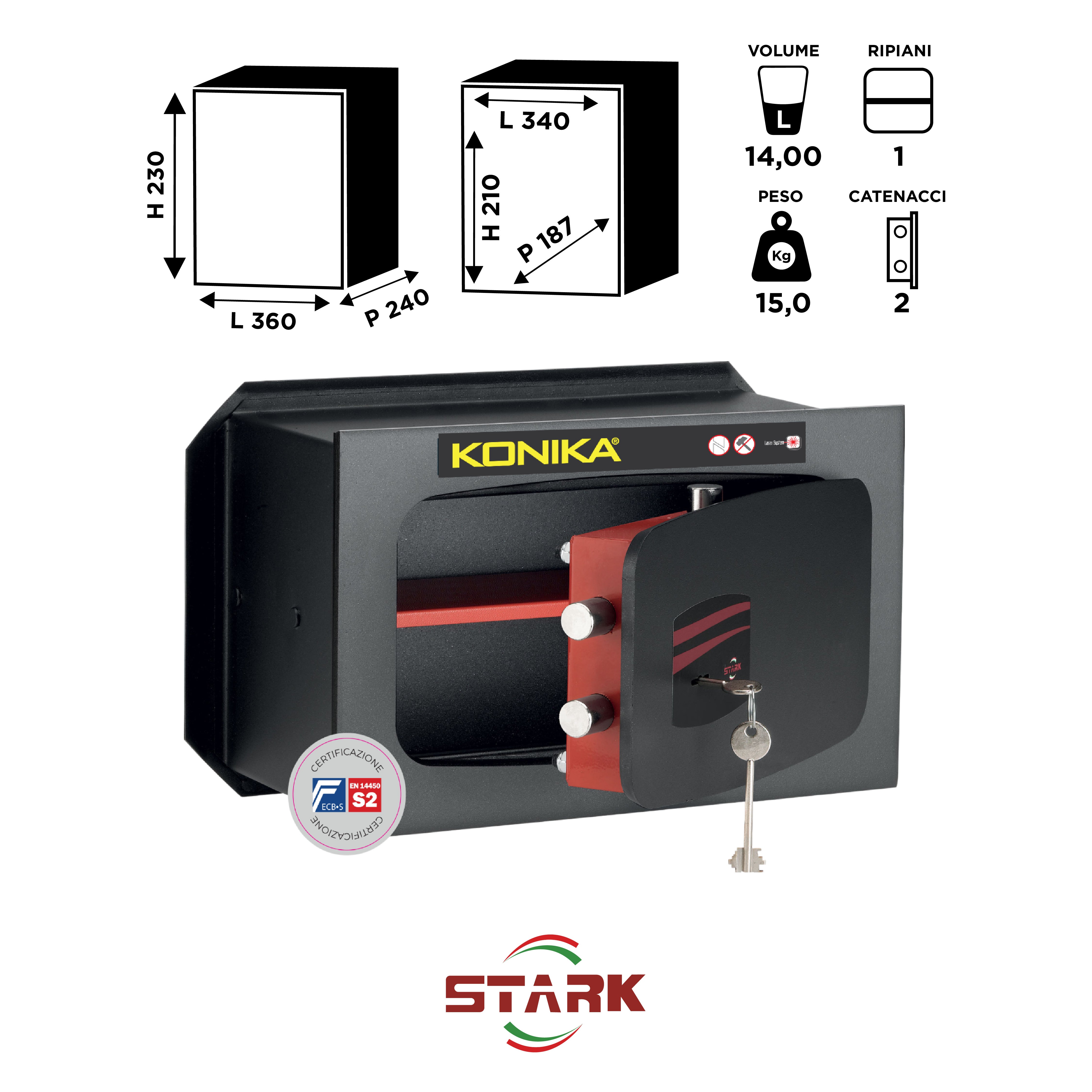KONIKA Stark safes - Cassaforte a muro Certificata S2 Serie 1200CE modello 1202PCE