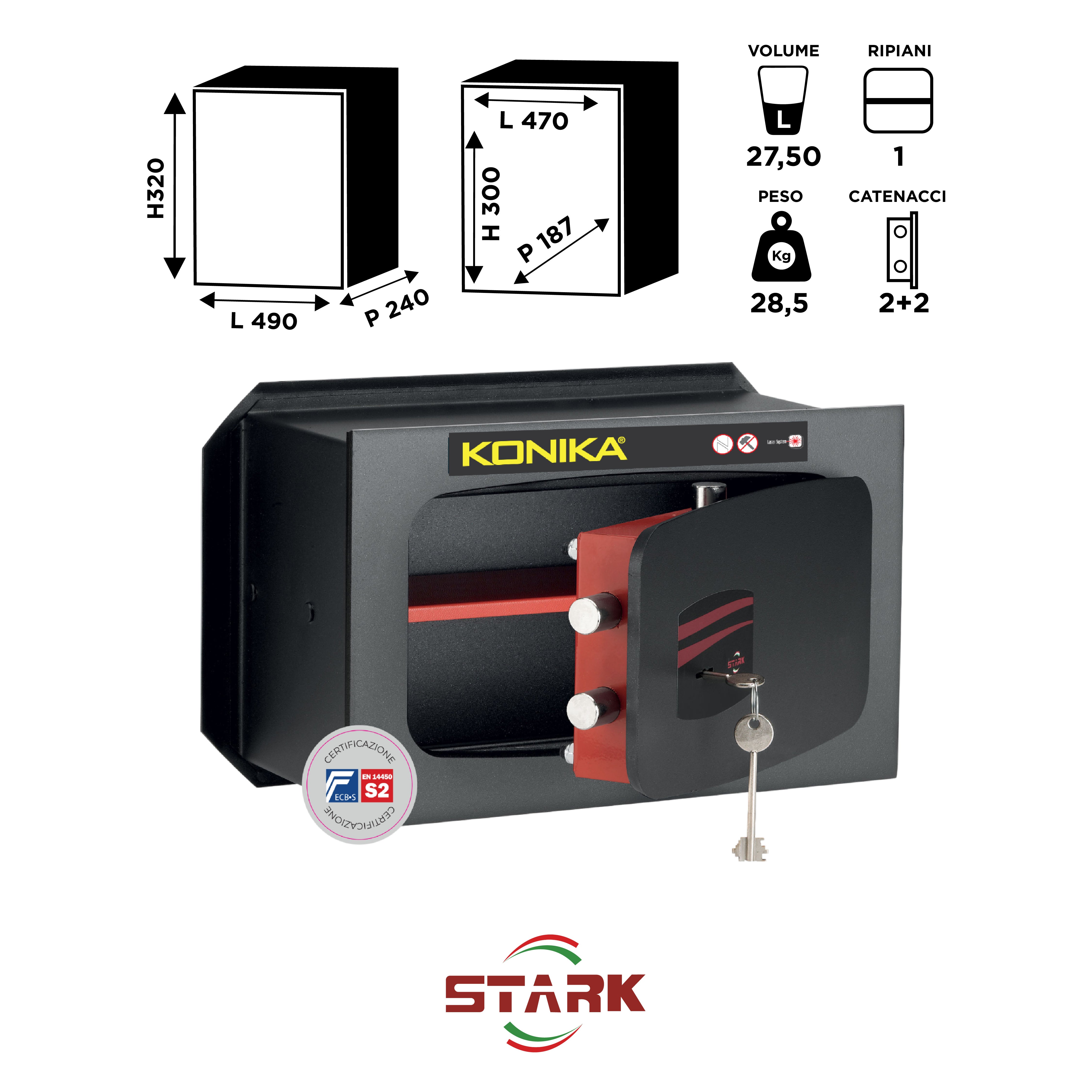 KONIKA Stark safes - Cassaforte a muro Certificata S2 Serie 1200CE modello 1205PCE