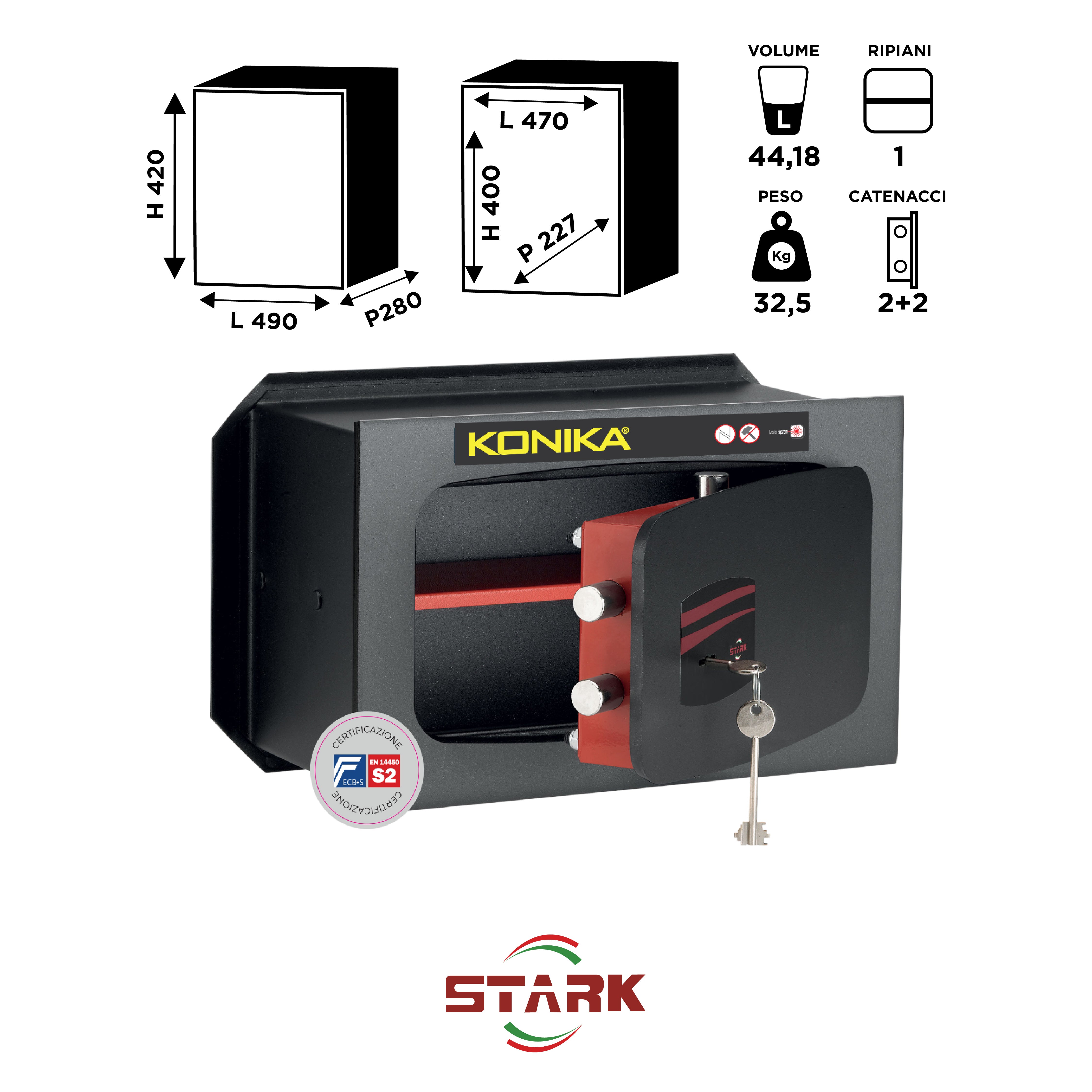 KONIKA Stark safes - Cassaforte a muro Certificata S2 Serie 1200CE modello 1206PCE