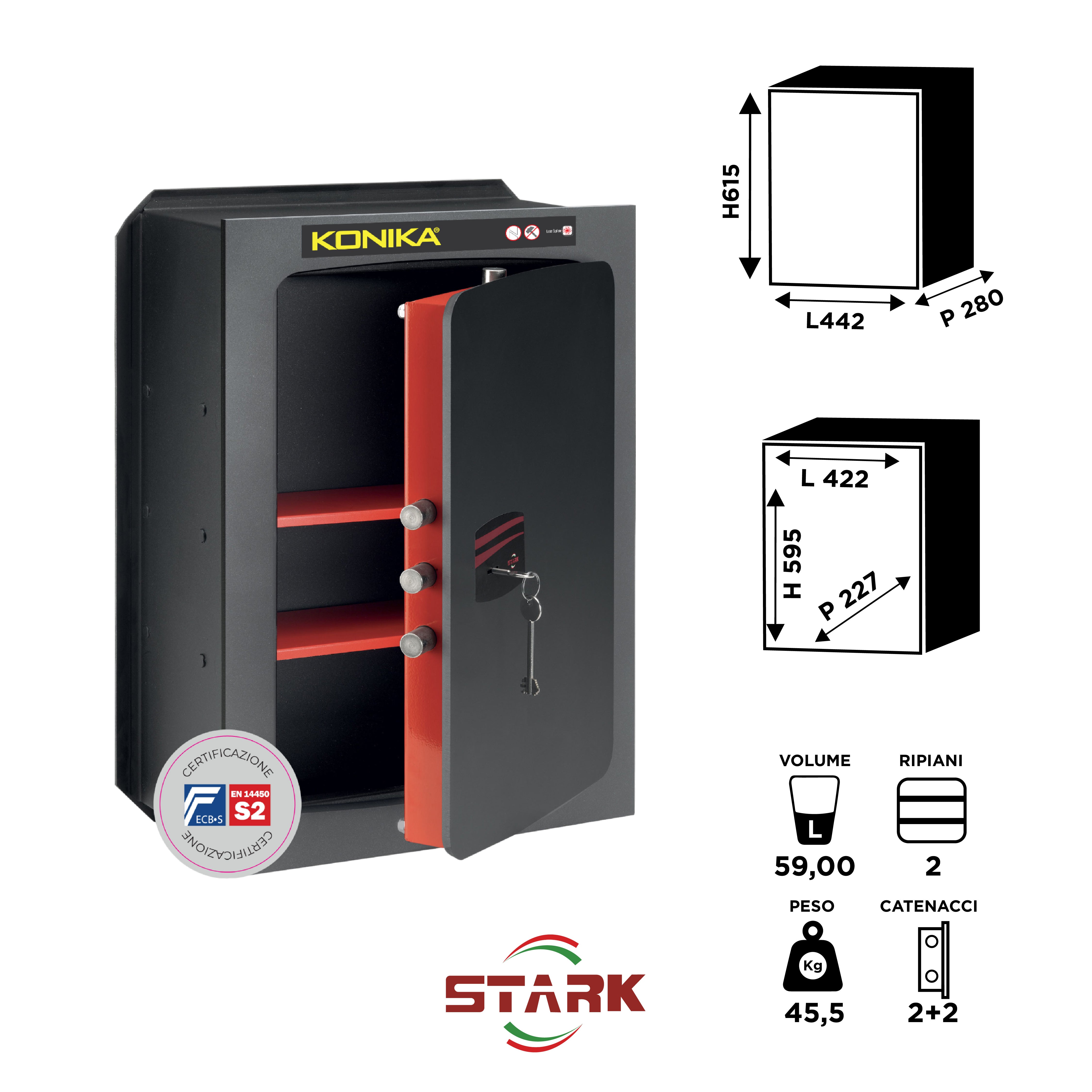 KONIKA Stark safes - Cassaforte a muro Certificata S2 Serie 1200CE modello 1207PCE