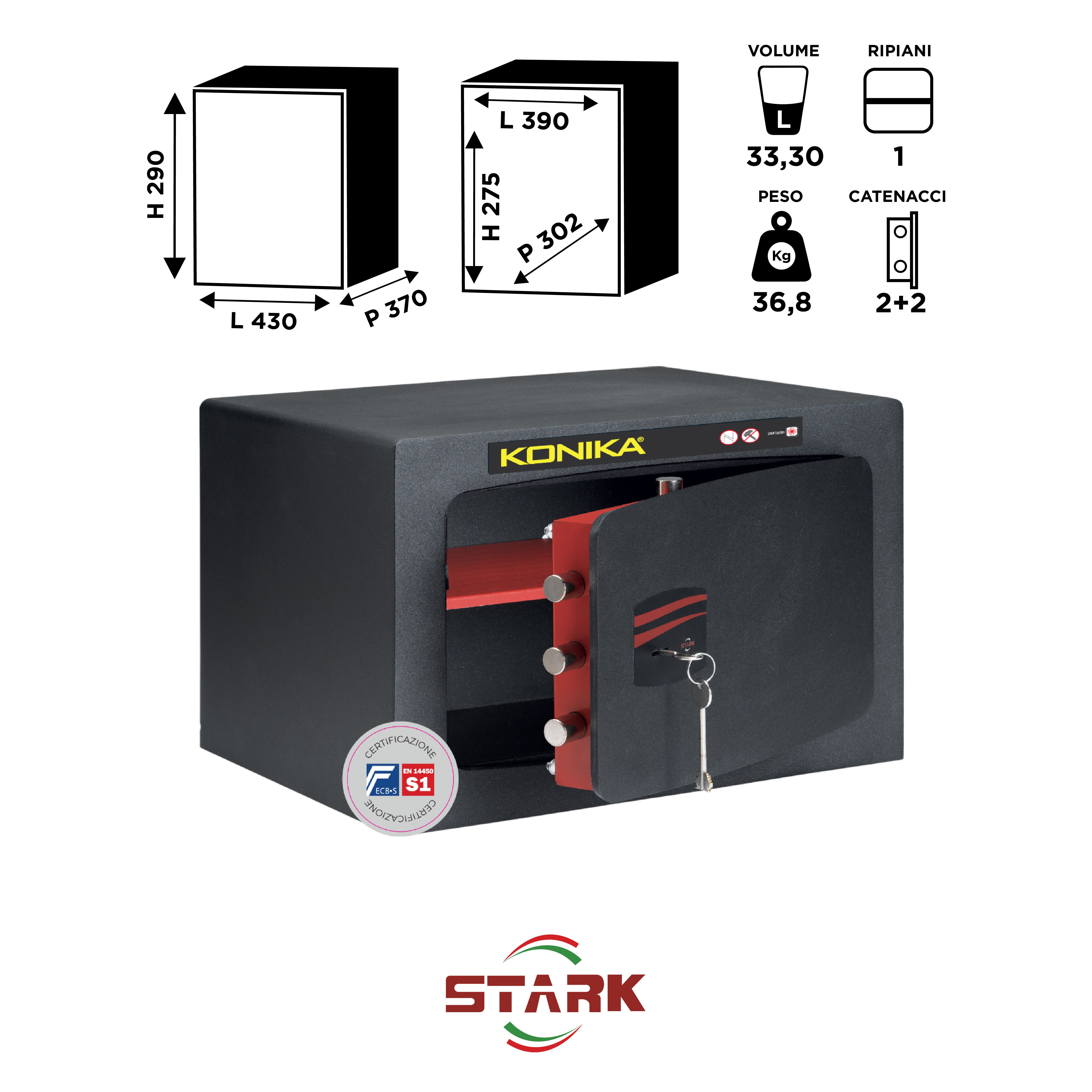 KONIKA Stark safes - Cassaforte a mobile Certificata S1 Serie 3200TKCE modello 3204TKCE