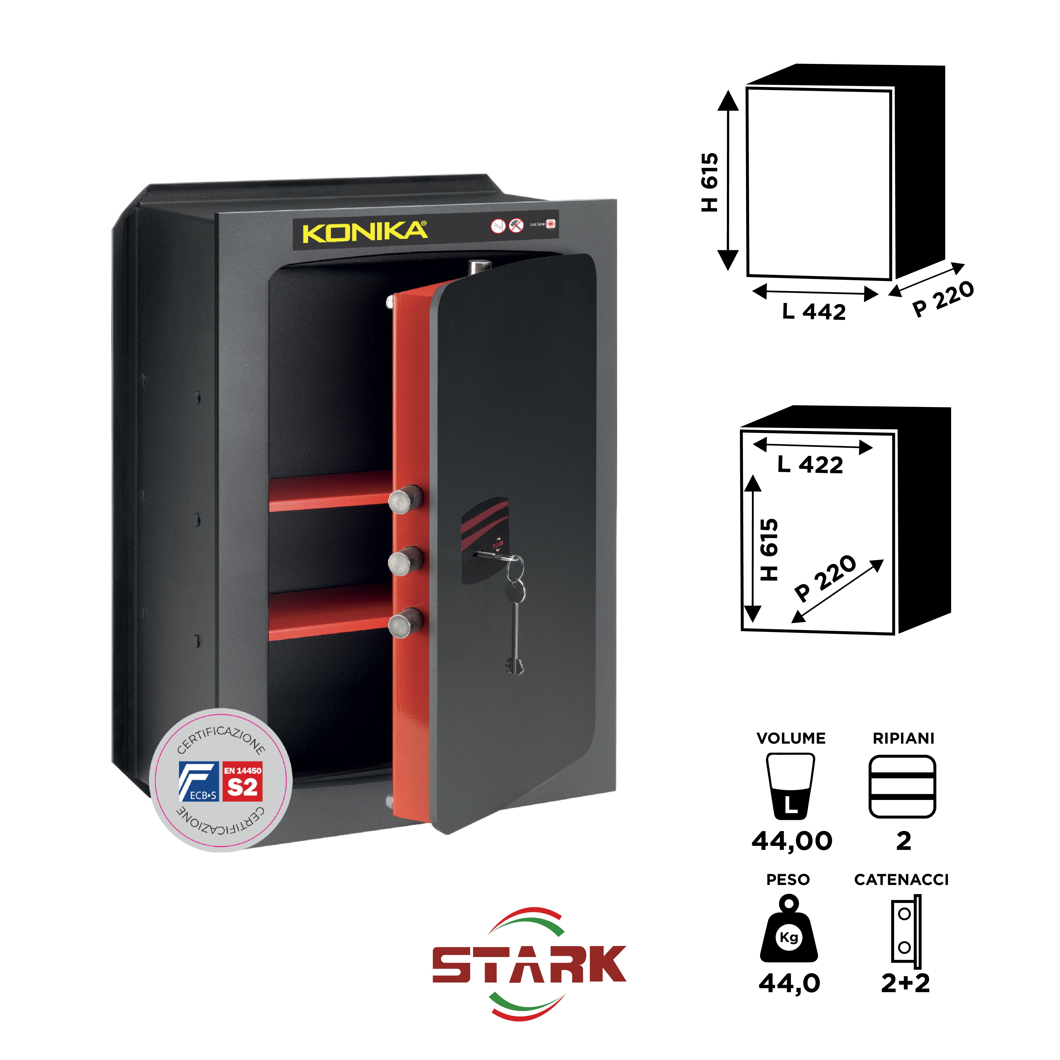 KONIKA Stark safes - Cassaforte a muro Certificata S2 Serie 1200CE modello 1207CE