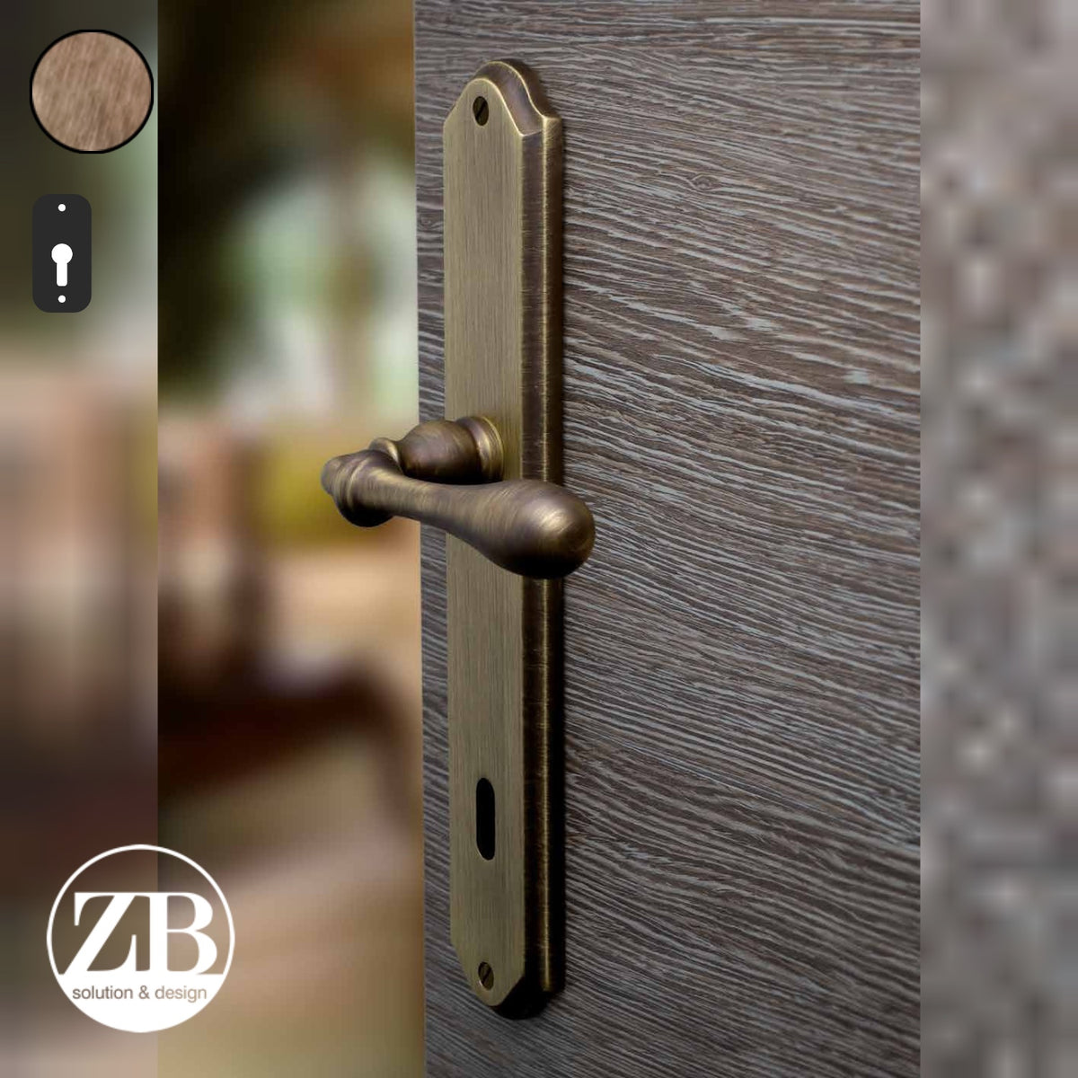ZB - Maniglie Rustica - Maniglia per porta interna - OGO - Ottone bronzato graffiato opaco / Placca 250x46 mm / Yale 85