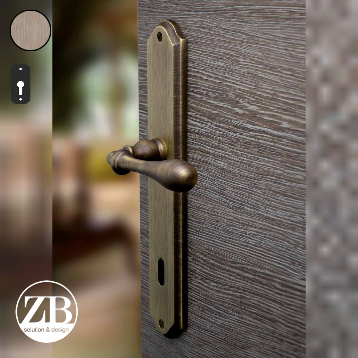 ZB - Maniglie Rustica - Maniglia per porta interna - OGV - Ottone graffiato verniciato lucido / Placca 250x46 mm / Yale 85
