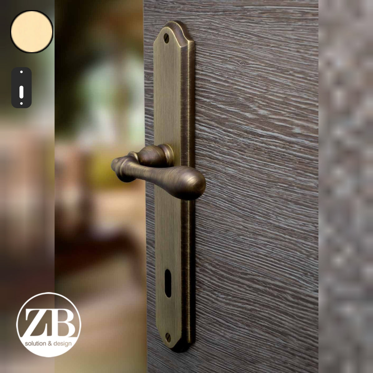 ZB - Maniglie Rustica - Maniglia per porta interna - OLV - Ottone lucido verniciato / Placca 250x46 mm / Patent 70
